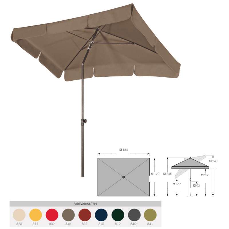 Doppler Sunline Waterproof 185 x 120 cm Sonnenschirm Gartenschirm Mittelmastschirm