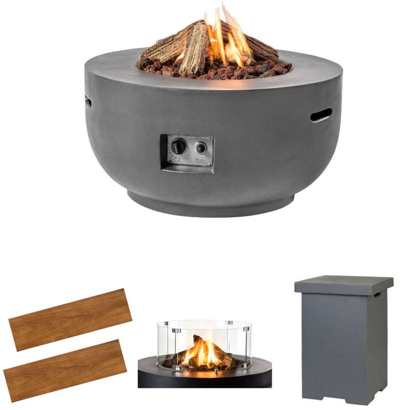 Happy Cocooning Mania Feuertisch Komplettset 19,5 kW Bowl rund 91x91x46 cm Beton-Optik grau