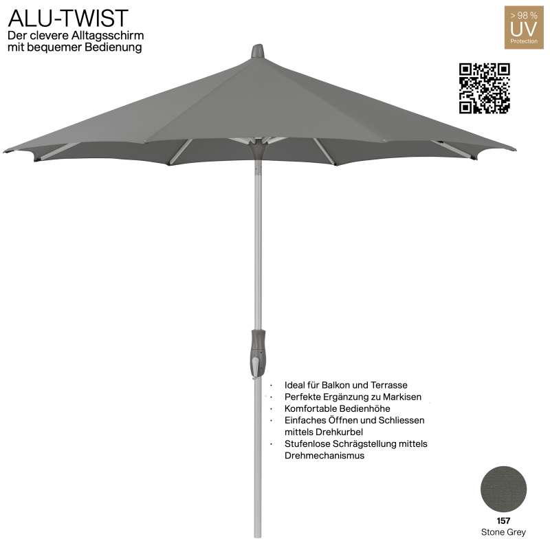 GLATZ Sonnenschirm ALU-TWIST rund ø 300 cm Stoffqualität 2 Farbe 157 Stoney Grey Mittelstock