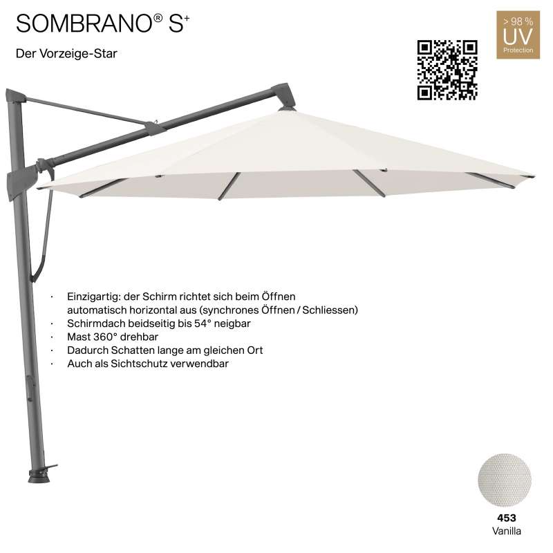 GLATZ Ampelschirm SOMBRANO® S+ rund ø 350 cm Freiarmschirm Farbe 453 Vanilla