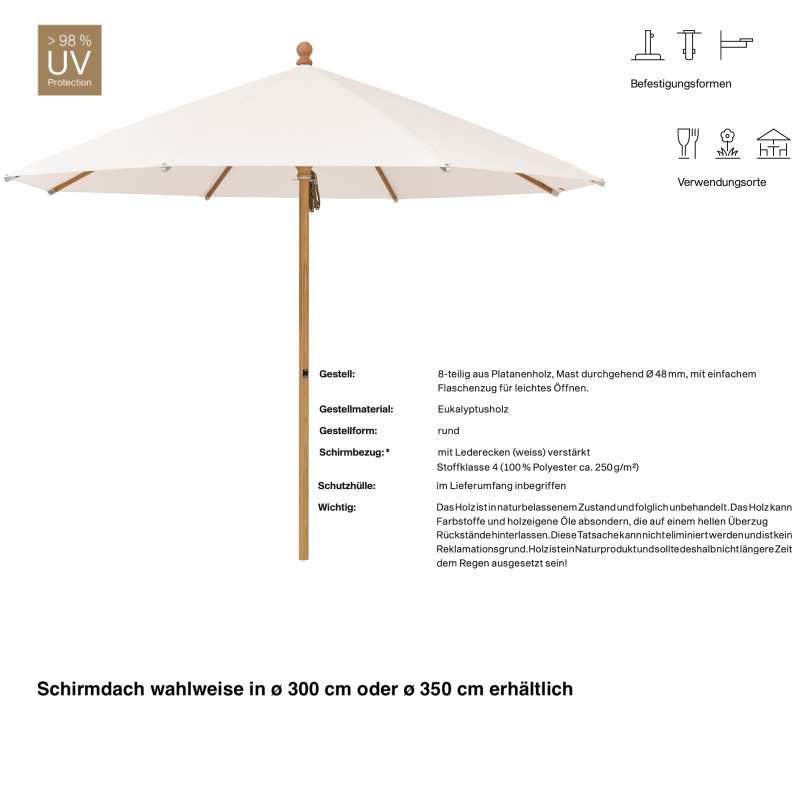 GLATZ Sonnenschirm PIAZZINO rund 2 Größen 300 / 350 cm Farbe 453 Vanilla Mittelmastschirm