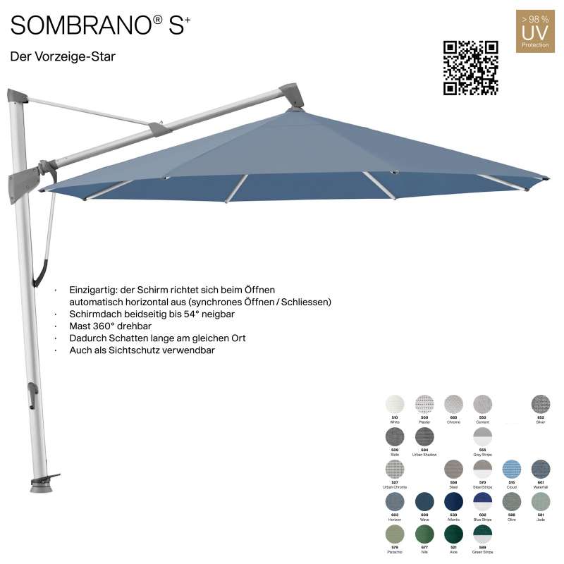 GLATZ Ampelschirm SOMBRANO® S+ rund ø 350 cm Freiarmschirm in 23 Farben wählbar