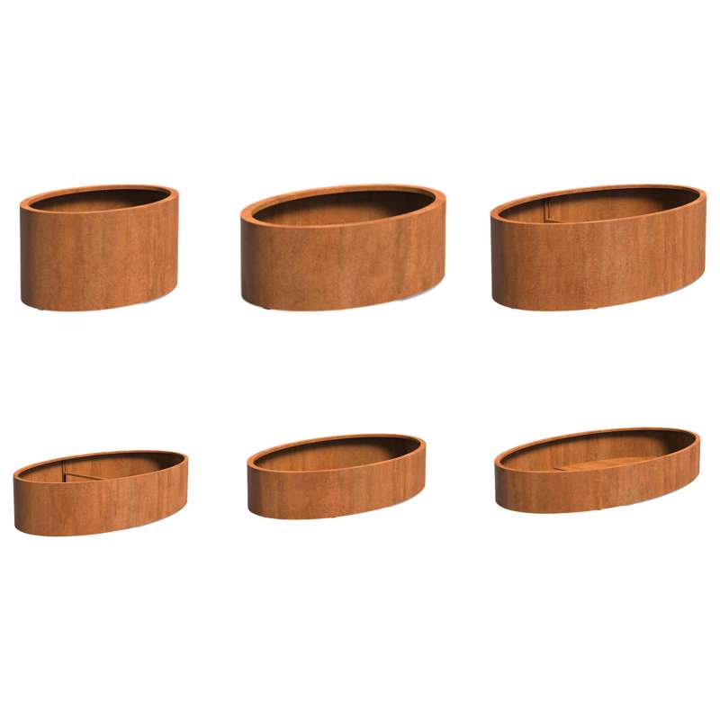 Adezz Ellipse mit Boden Pflanzgefäß aus Corten-Stahl Pflanzkübel Blumentopf