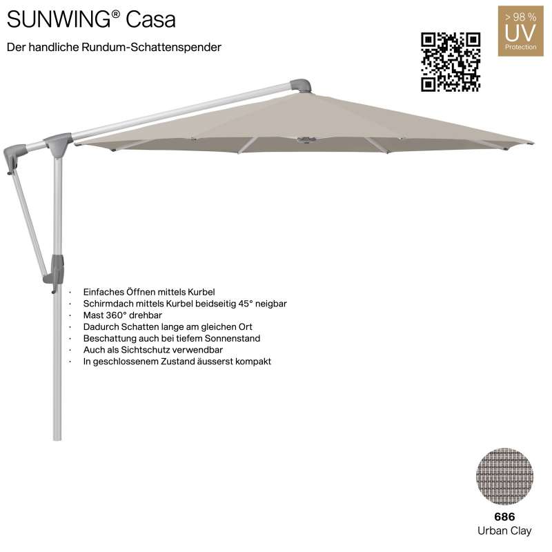 GLATZ Sonnenschirm SUNWING® CASA rund ø 300 cm Gestell natureloxiert Farbe 686 Urban Clay