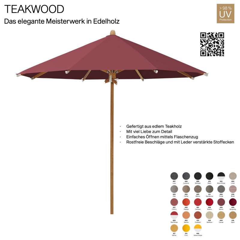 GLATZ Sonnenschirm TEAKWOOD rund 350 cm Mittelmastschirm 27 Farbvarianten