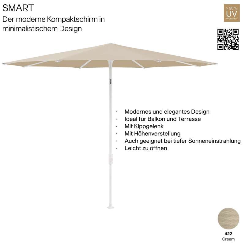 GLATZ Sonnenschirm SMART rund ø 300 cm Gestell matt weiss Stoff Farbe 422 Cream Mittelmastschirm