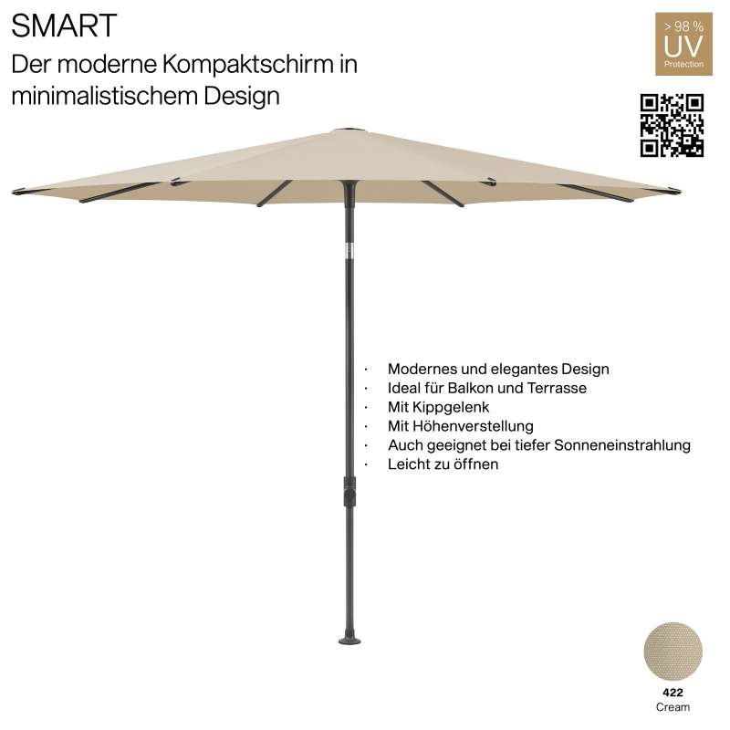 GLATZ Sonnenschirm SMART rund ø 250 cm Gestell anthrazit Stoff Farbe 422 Cream Mittelmastschirm
