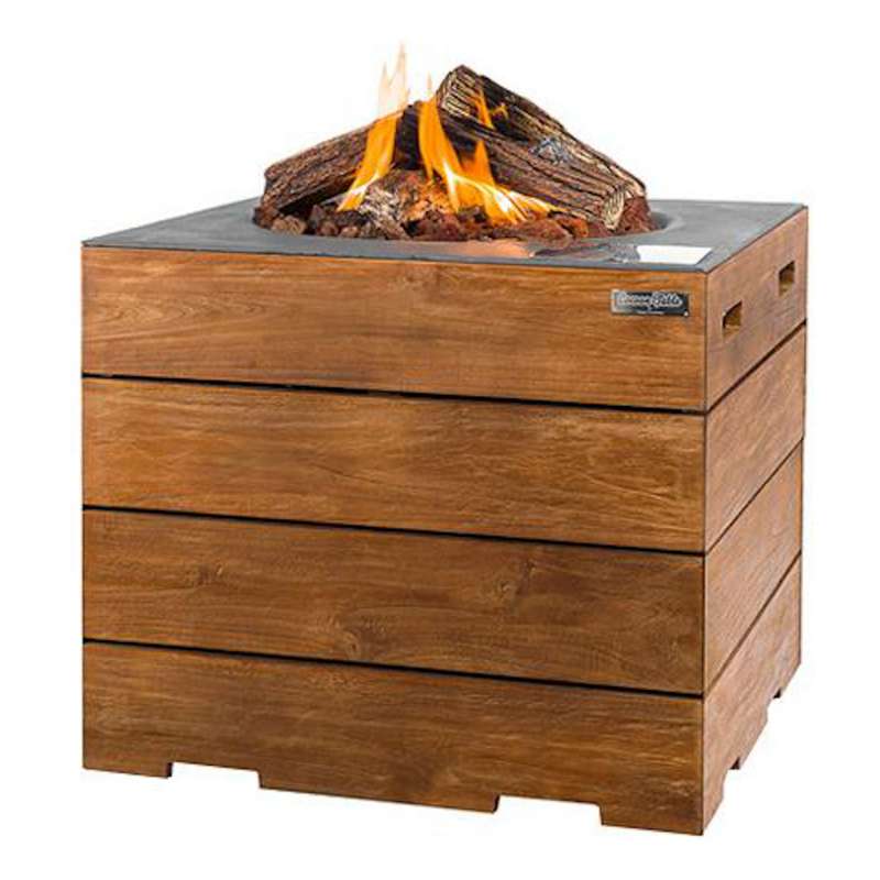 Happy Cocooning Mania Feuertisch Lounge&Dining 19,5 kW quadratisch 76x76x67,5 cm Teakholz/grau