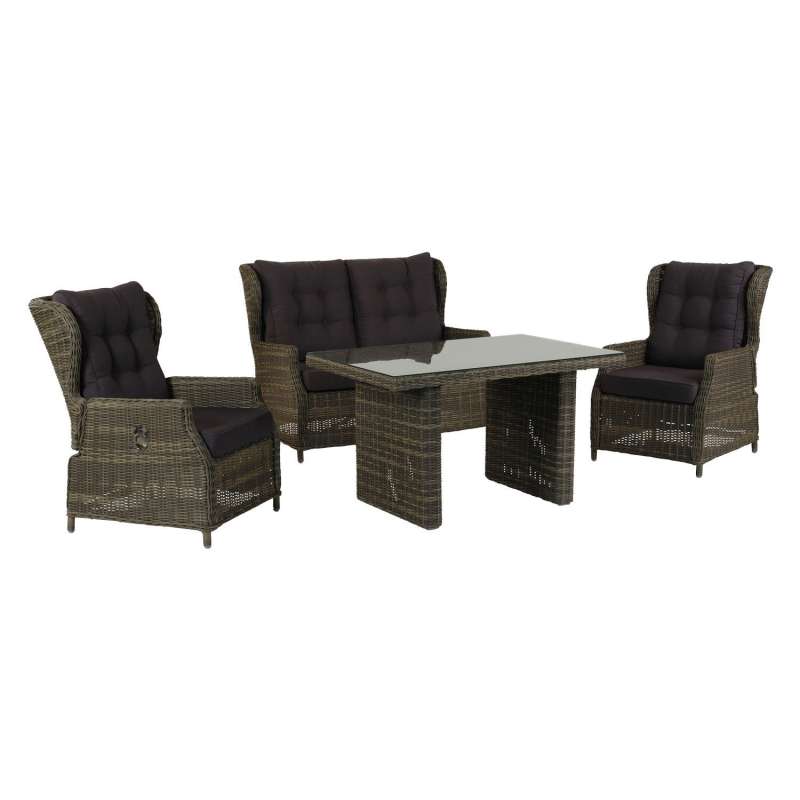 Inko 4-teilige Lounge-Sitzgruppe Leona Rattanoptik mit Tisch 120x83 cm dark olive