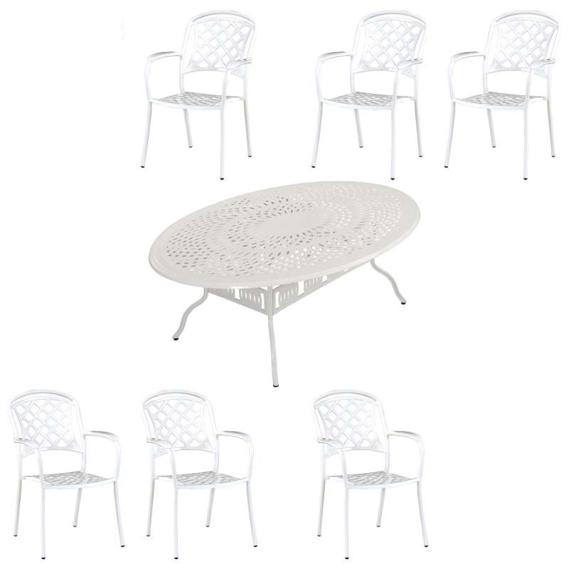 Inko 7-teilige Sitzgruppe Alu-Guss weiß Tisch oval 216x152x74 cm cm mit 6 Sesseln Nexus/Urban/Duke/C