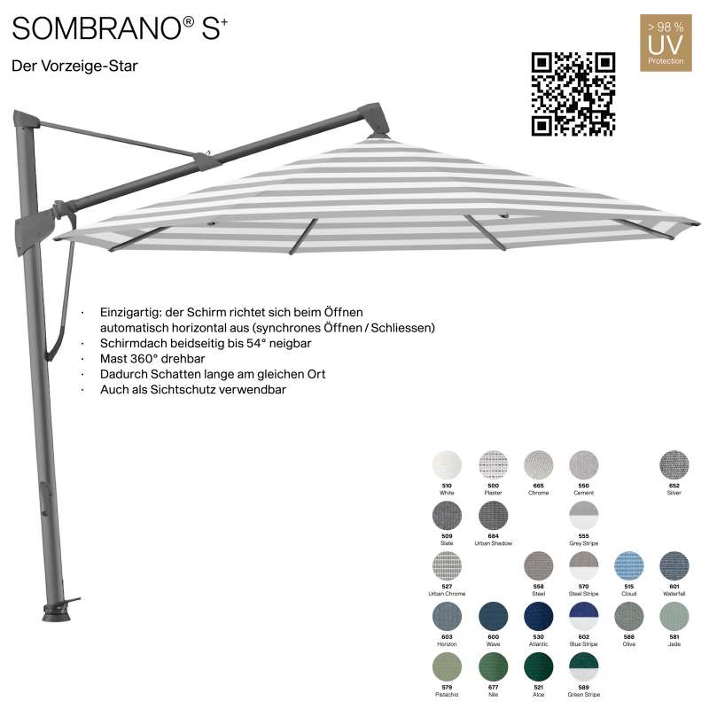 GLATZ Ampelschirm SOMBRANO® S+ rund ø 400 cm Freiarmschirm in 23 Farben wählbar