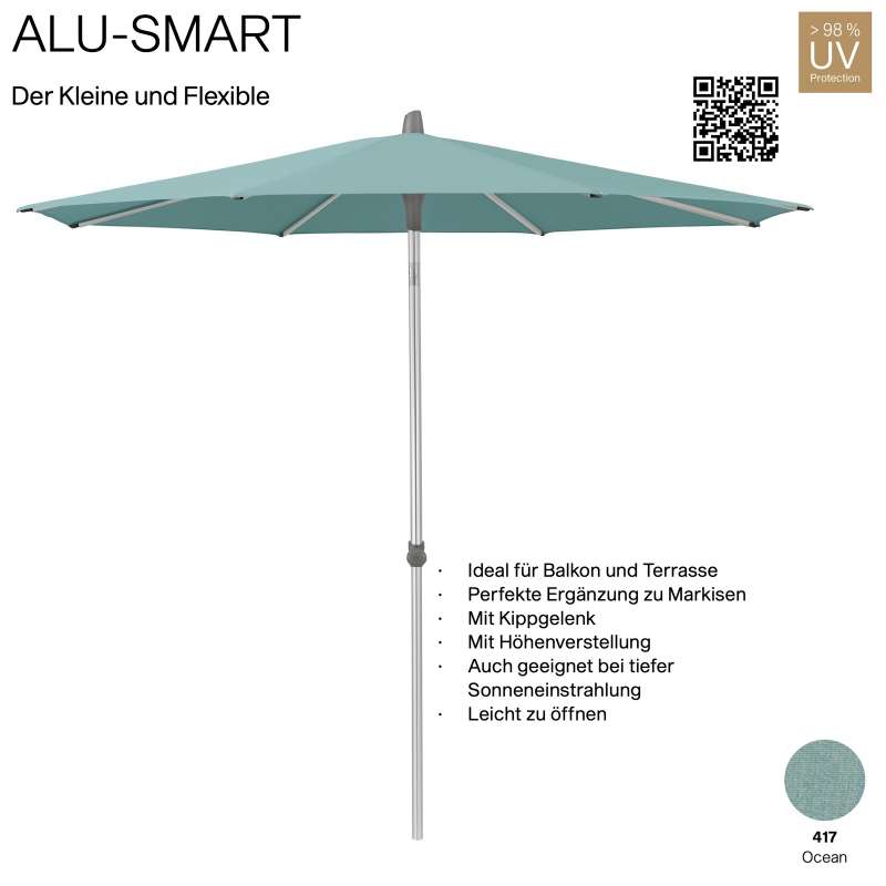 GLATZ Sonnenschirm ALU-SMART rund ø 200 cm Gestell natureloxiert Farbe 417 Ocean Mittelstock