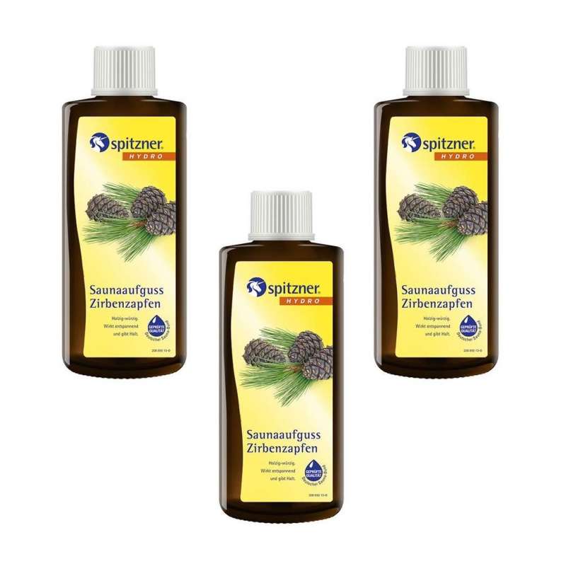 Spitzner Saunaaufguss Zirbenzapfen 3x 190 ml Hydro Sauna Aufguss Konzentrat 3er Set