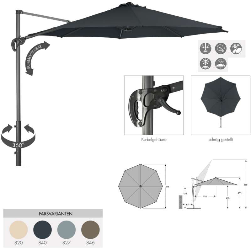 Doppler Ravenna Smart 300 Pendelschirm Ampelschirm ø 300 cm rund 4 Farben 453248