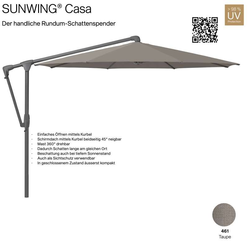 GLATZ Sonnenschirm SUNWING® CASA rund ø 330 cm Gestell anthrazit Farbe 461 Taupe Ampelschirm