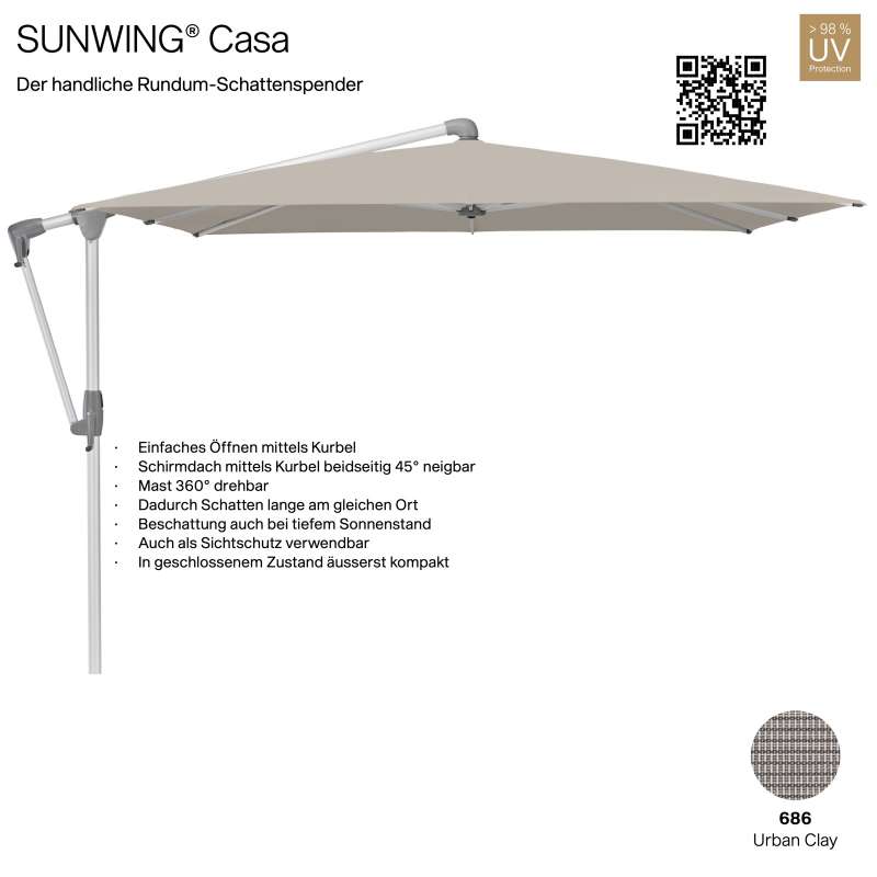 GLATZ Sonnenschirm SUNWING® CASA rechteckig 300 x 240 cm Gestell natureloxiert Farbe 686 Urban Clay