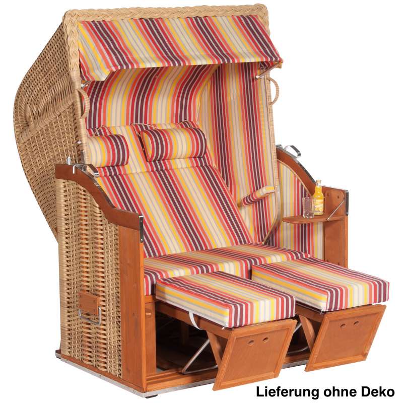 Sonnenpartner Strandkorb Classic 2-Sitzer Halbliegemodell natur/bunt mit Sonderausstattung