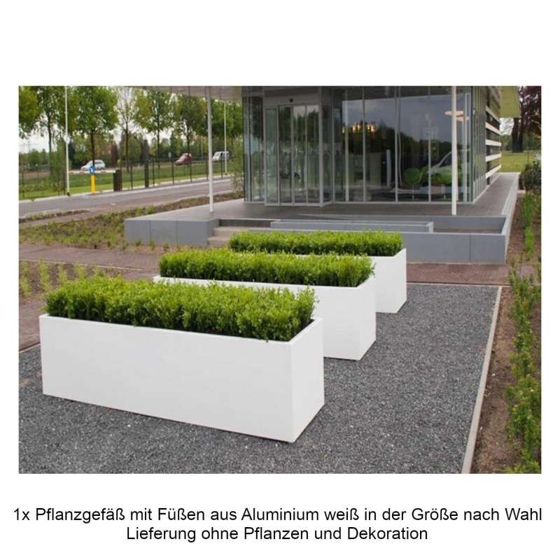 Mecondo Pflanzgefäß mit Füßen Aluminium verkehrsweiß RAL 9016 quadratisch/rechteckig Blumenkübel