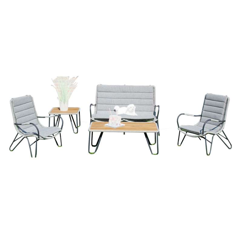 Sonnenpartner 5-teilige Lounge-Sitzgruppe Charité mit 2 Tischen Aluminium mit Teakholz/Polyrope silb