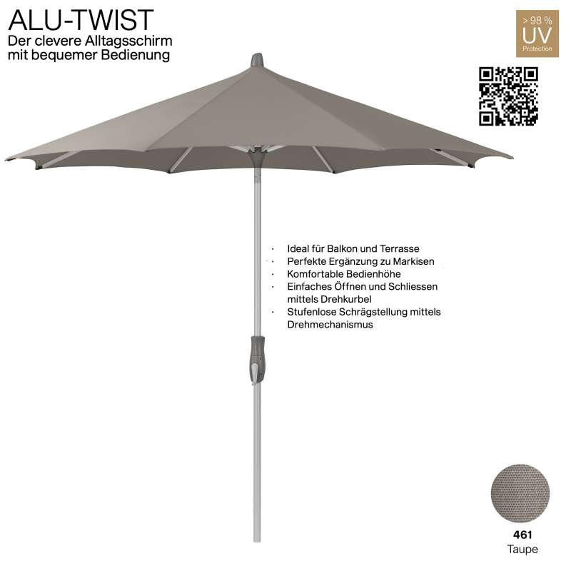 GLATZ Sonnenschirm ALU-TWIST rund ø 330 cm Stoffqualität 4 Farbe 461 Taupe Mittelstock