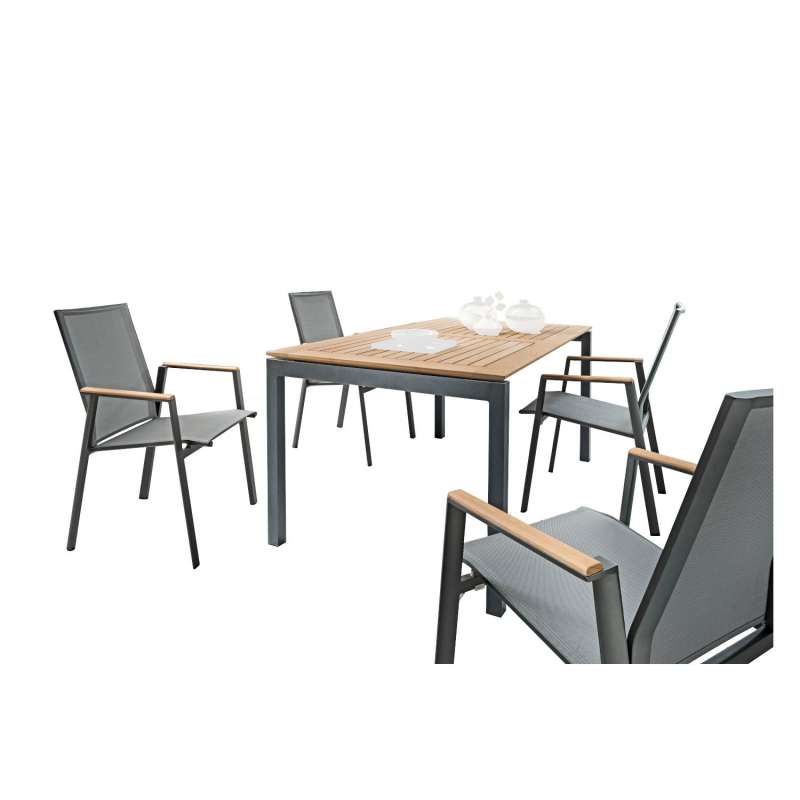 SIT Mobilia 5-teilige Sitzgruppe Etna Alpha & Merlo Aluminium eisengrau/Teak/silber Tisch 160/220x95