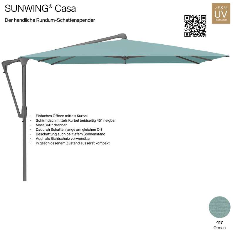 GLATZ Sonnenschirm SUNWING® CASA rechteckig 300 x 240 cm Gestell anthrazit Farbe 417 Ocean Ampelschi
