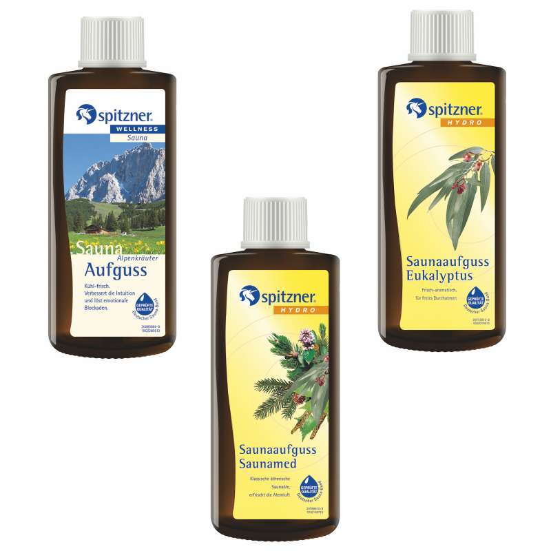 Spitzner Saunaaufguss Vorteilspack 3er Alpenkräuter Saunamed Eukalyptus je 190ml