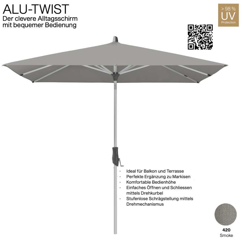 GLATZ Sonnenschirm ALU-TWIST quadratisch 240 x 240 cm Stoffqualität 4 Farbe 420 Smoke Mittelstock