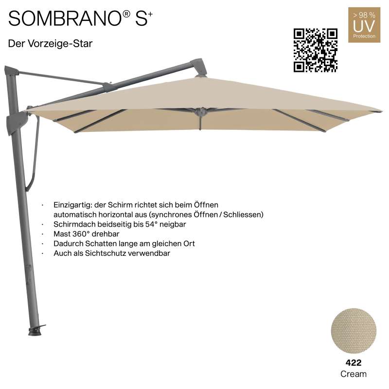 GLATZ Ampelschirm SOMBRANO® S+ rechteckig 400 x 300 cm Freiarmschirm Farbe 422 Cream