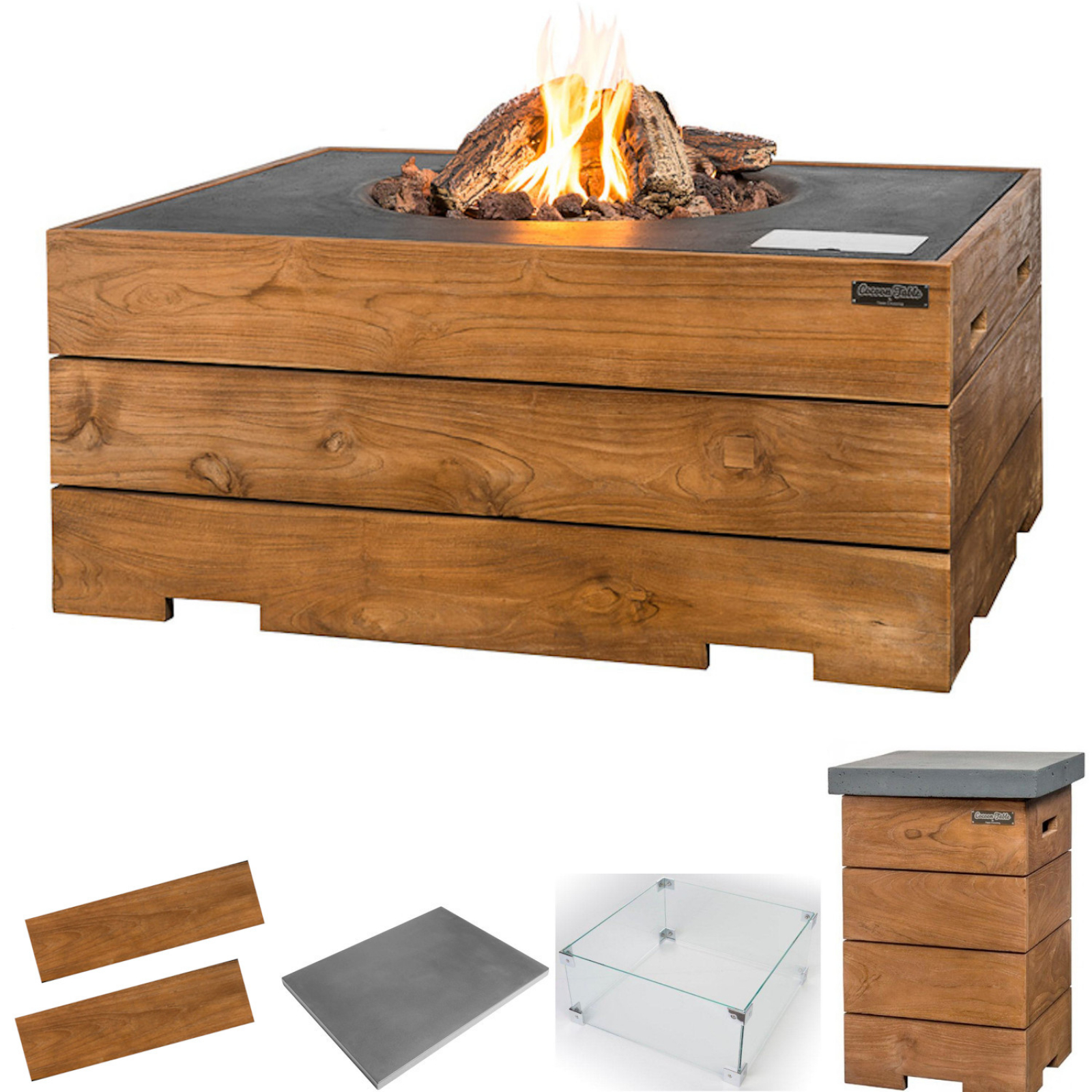 Happy Cocooning Feuertisch Gartenfeuer Teakholz grau 107 x 80 x 46 cm HC131013A