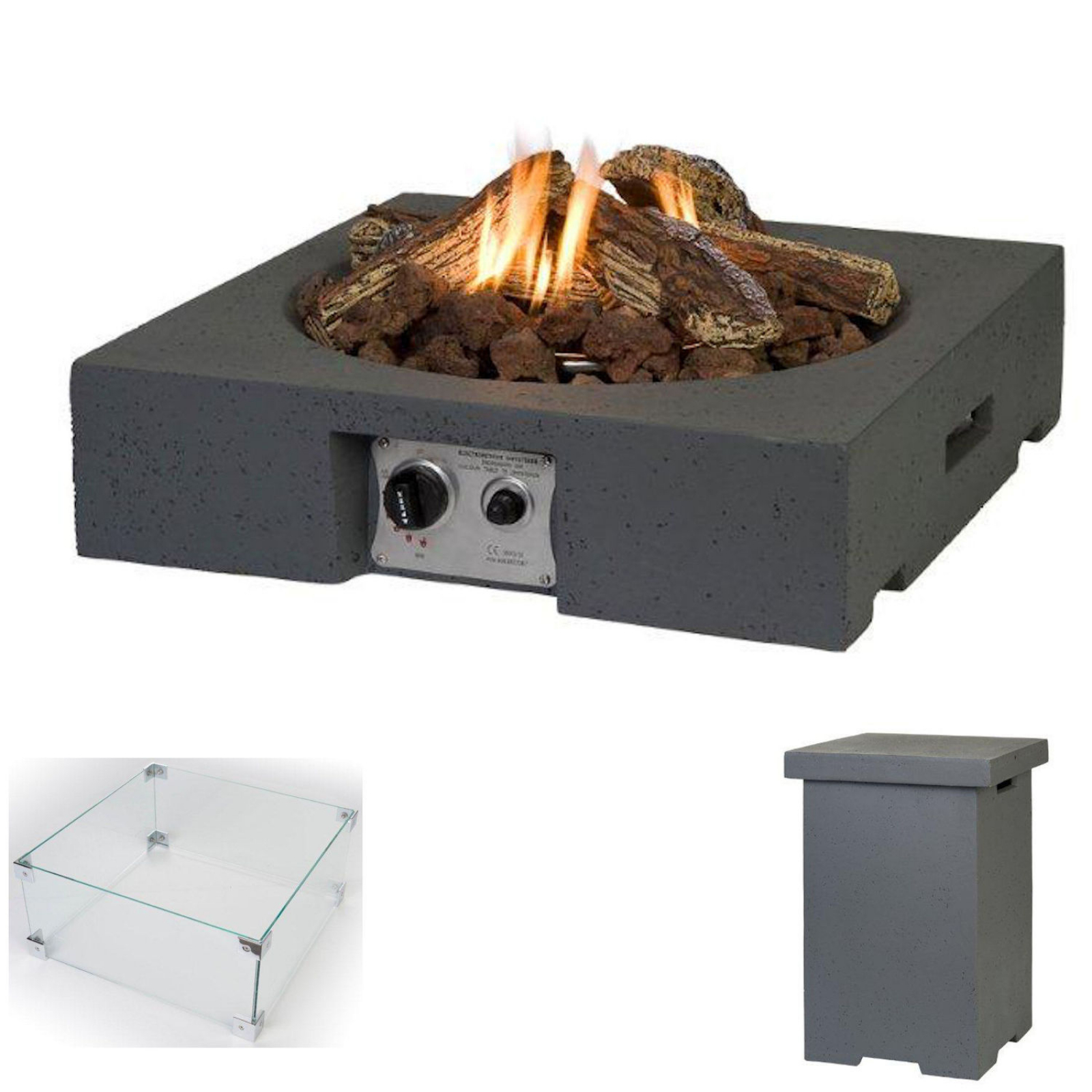 Happy Cocooning Tischfeuer Gartenfeuer betonoptik grau 61 x 61 x 15 cm HC131018A