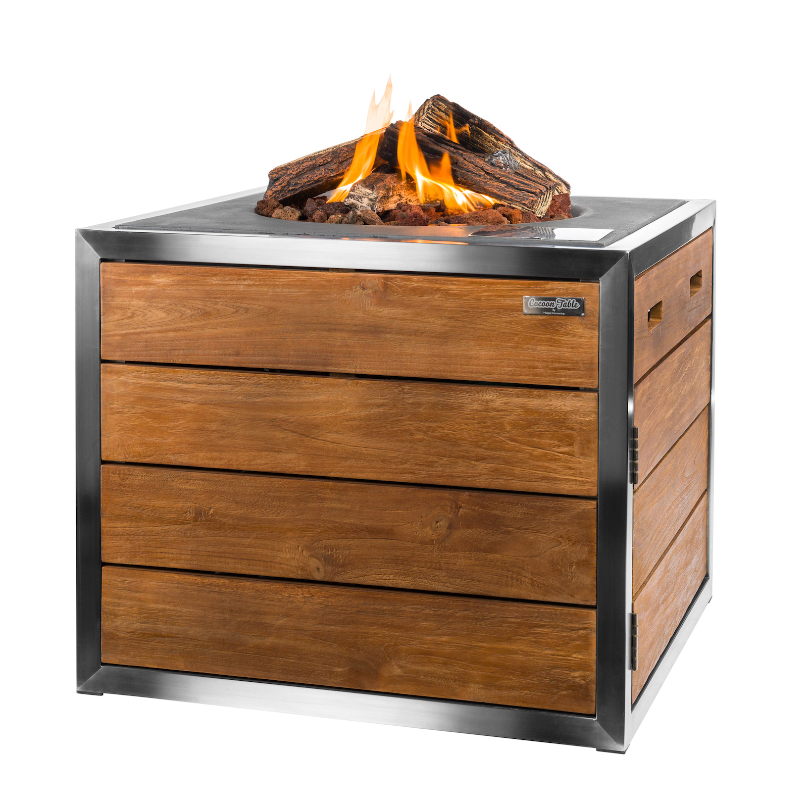 Happy Cocooning Feuertisch Gartenfeuer Teakholz Edelstahl Grau HC151002A