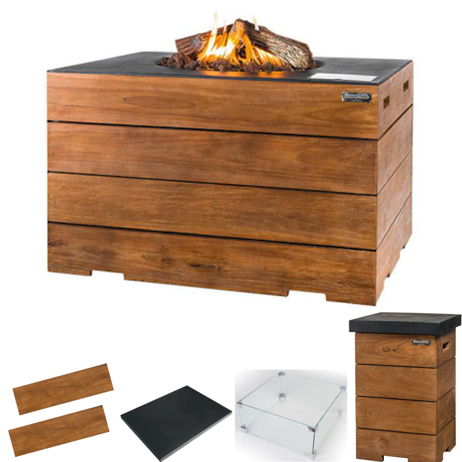 Happy Cocooning Feuertisch Gartenfeuer Teakholz schwarz 107 x 80 x 67,5 cm