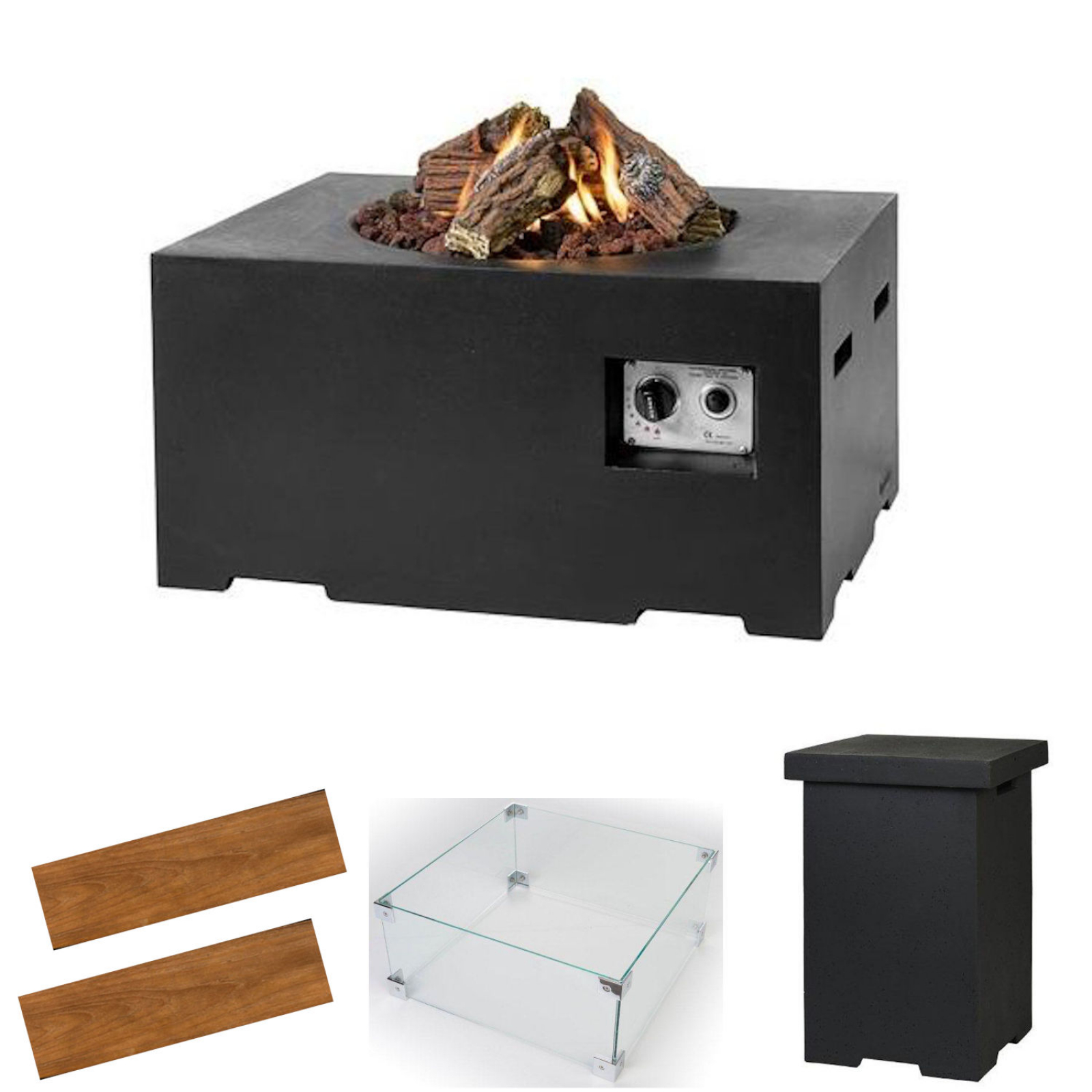 Happy Cocooning Mania Feuertisch Small Loungetisch schwarz Komplettset 80x60x40cm