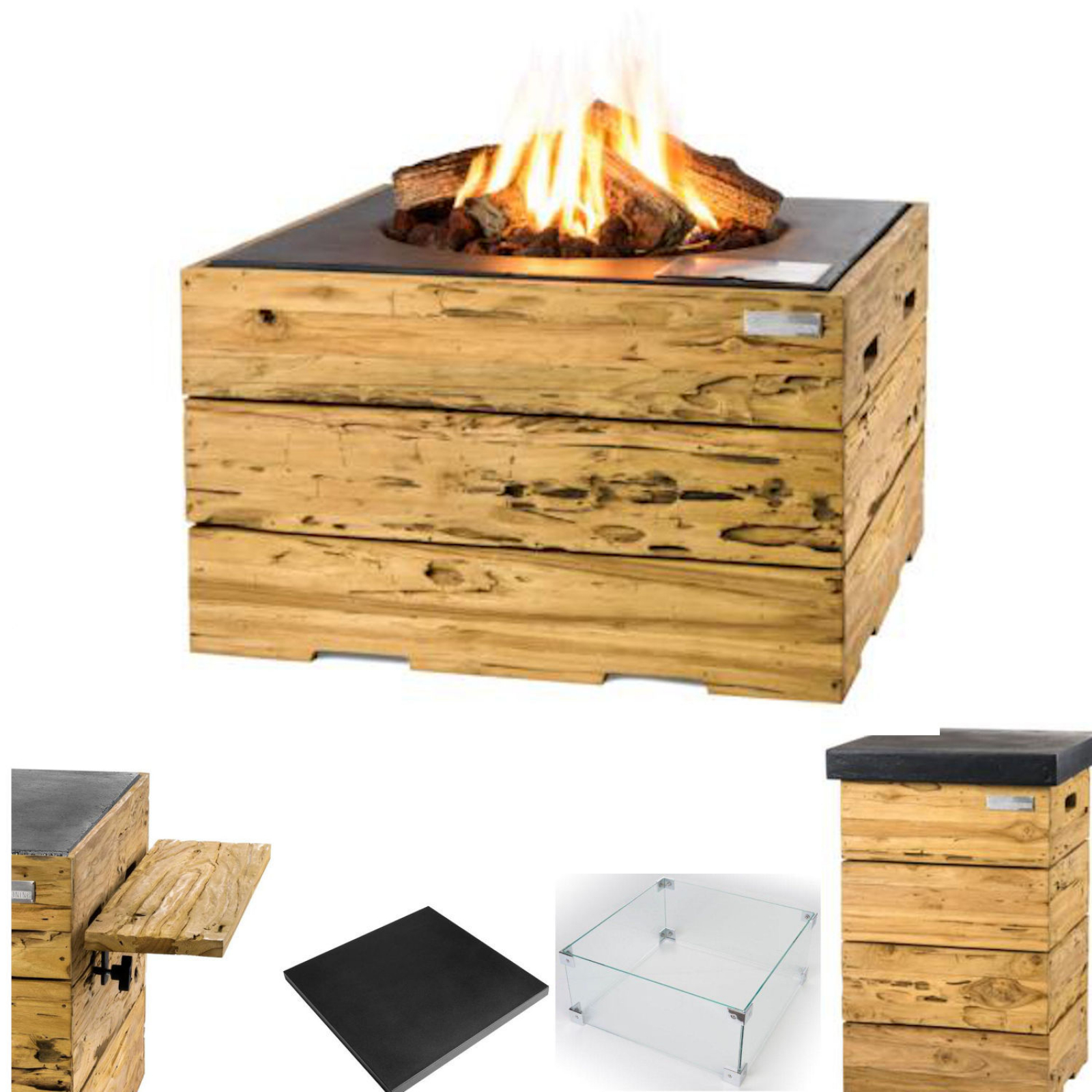 Happy Cocooning Mania Feuertisch Gartenfeuer Driftwood Komplettset 76x76x46 cm