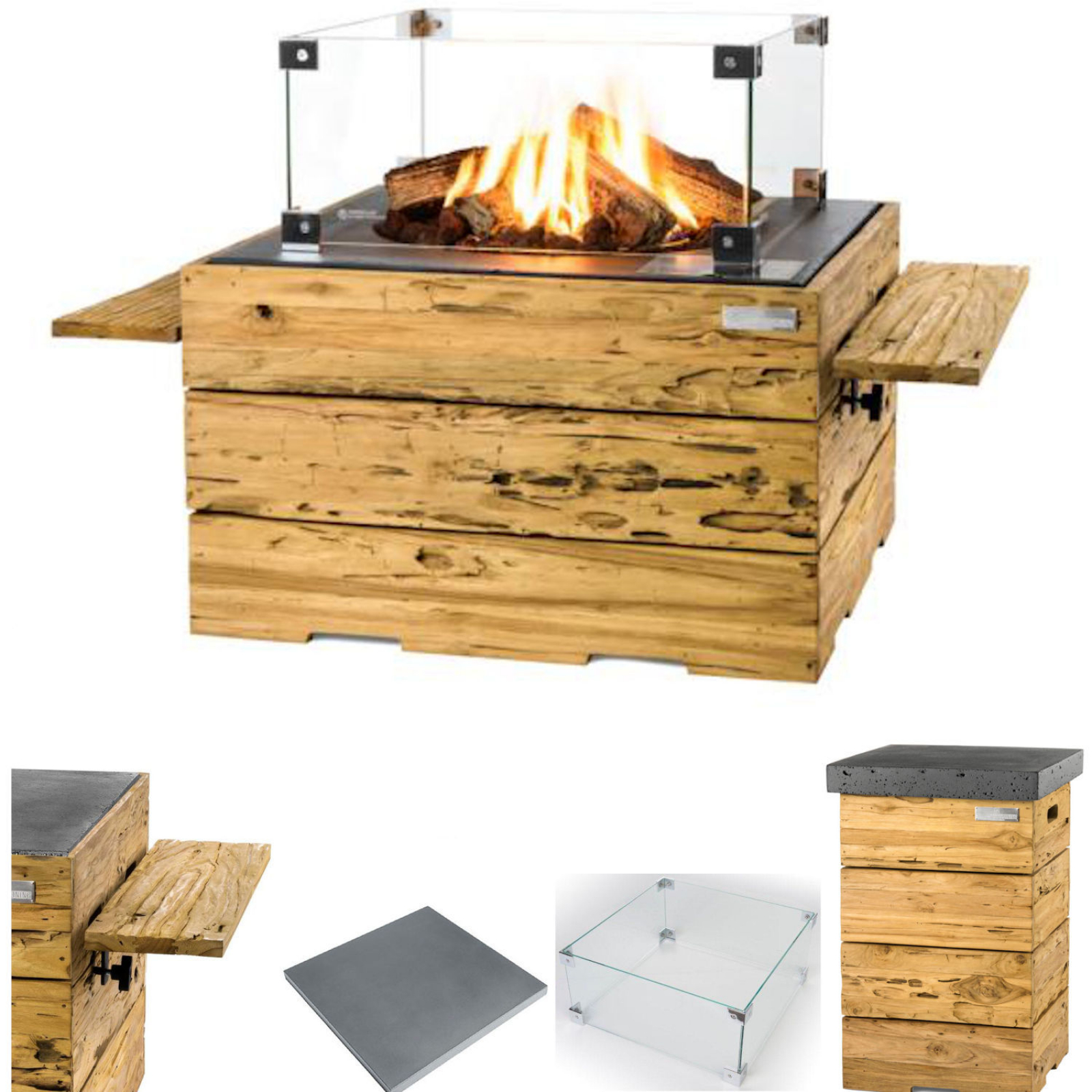 Happy Cocooning Mania Feuertisch Gartenfeuer Driftwood Komplettset 76x76x46 cm