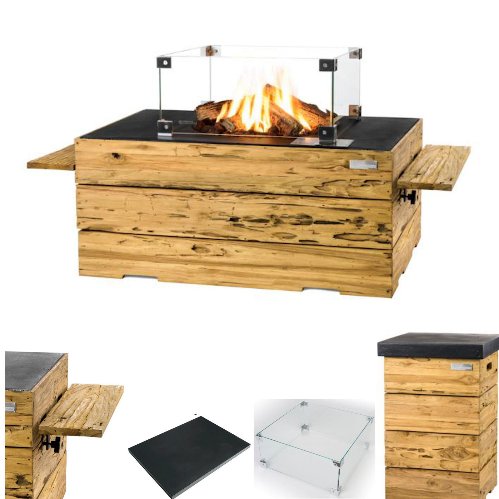 Happy Cocooning Mania Feuertisch Driftwood schwarz Komplettset 107x80x45 cm